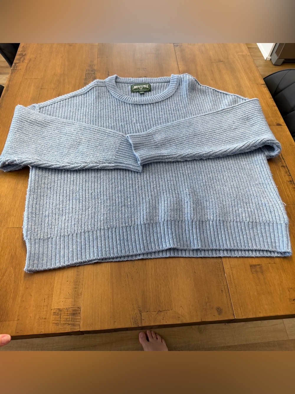 American Eagle Outfitters Pale Blue Ribbed Crewneck Sweater